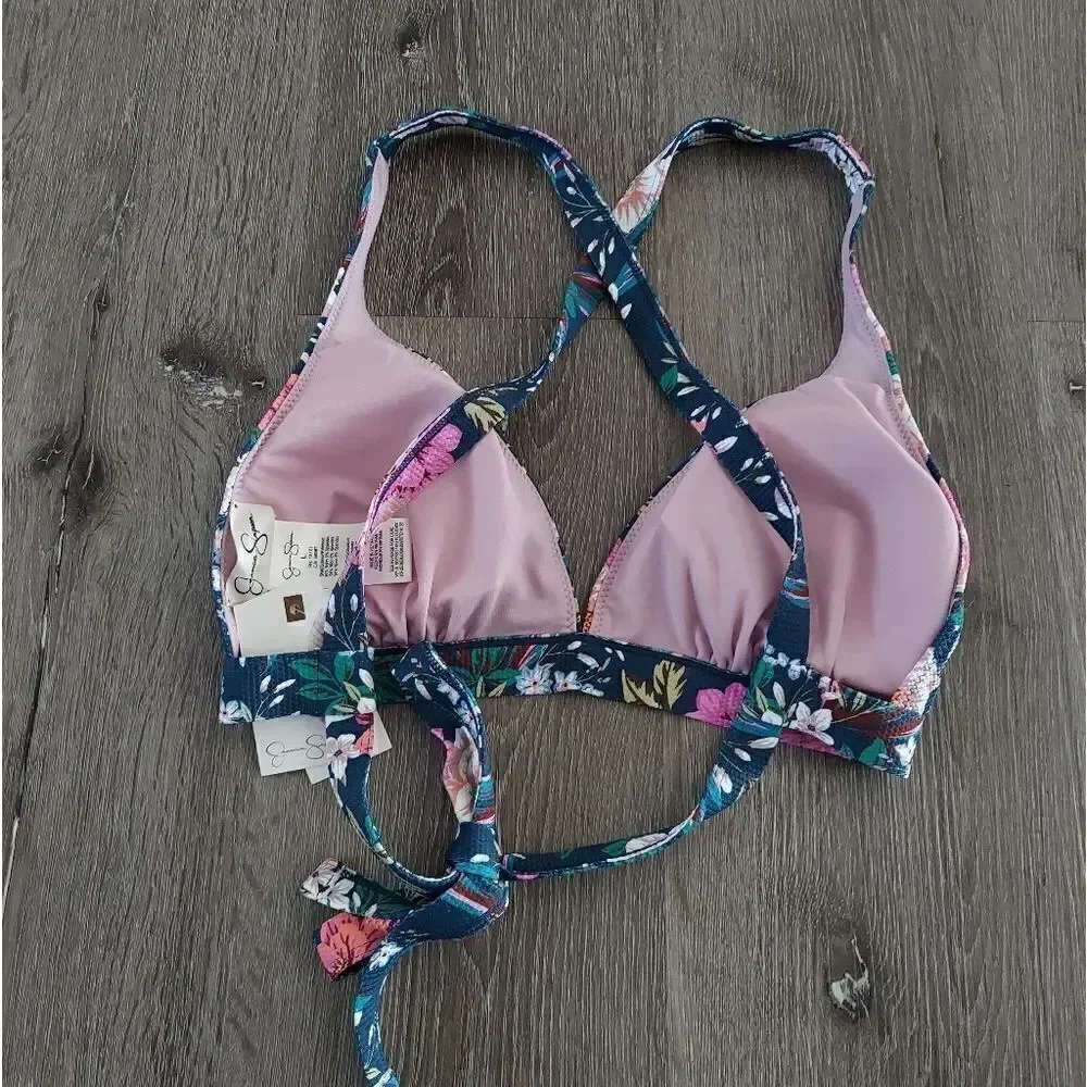 Jessica Simpson Contemporary Gardenia Paradise Floral Halter Bra Swimsuit Large